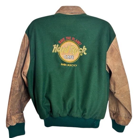 Hard Rock Cafe Vtg Mexico Save The Planet Suede Wool Varsity BomberJacket Men M - Picture 1 of 10